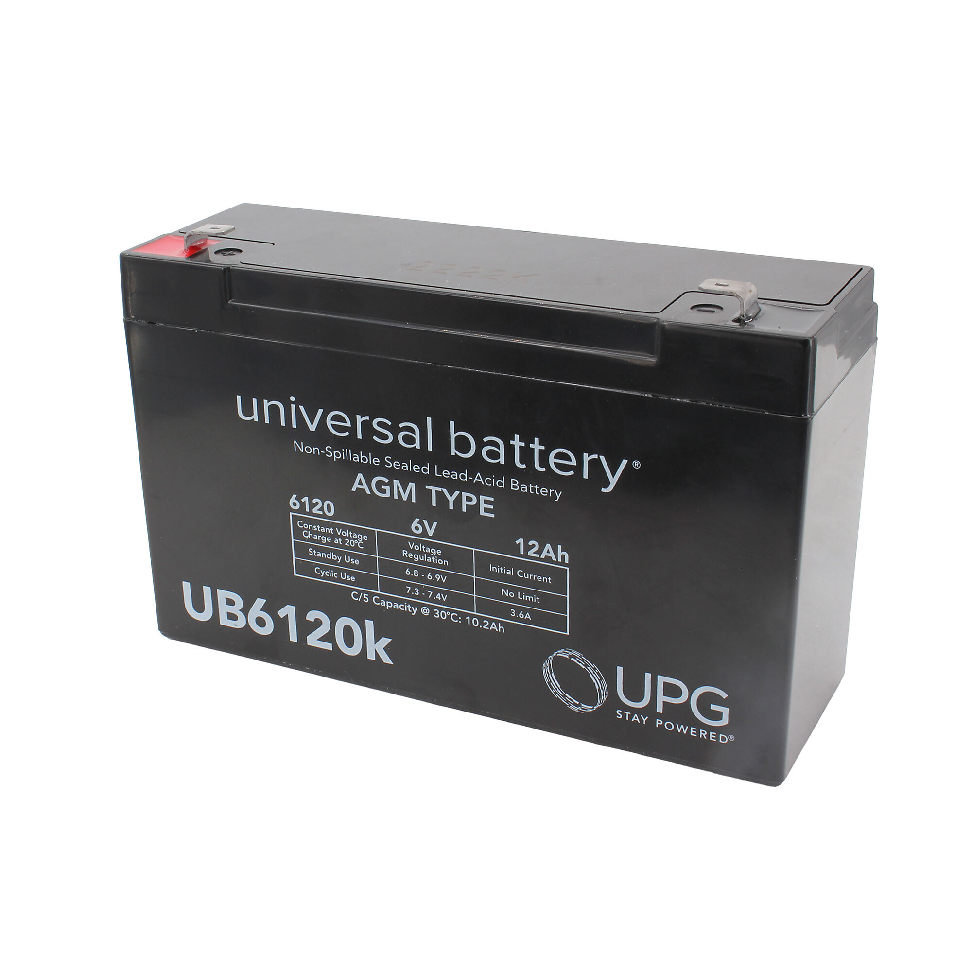 UPG Universal Sealed Lead-Acid Battery, AGM-type, 6V, 12 Amps, Model# UB6120